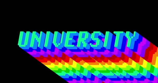 大学だ 黒を背景に虹の色と長い層状の多色の影を持つ4Kのアニメーションワード — ストック動画