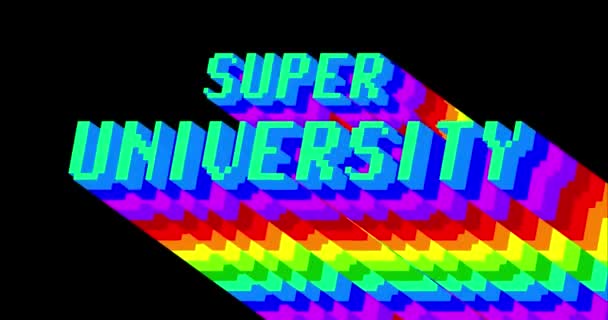 スーパー大学 黒を背景に虹の色と長い層状の多色の影を持つ4Kのアニメーションワード — ストック動画