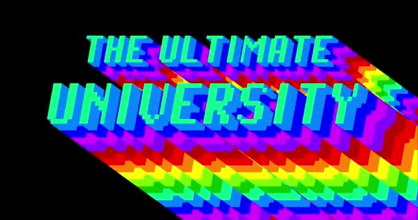 究極の大学 黒を背景に虹の色と長い層状の多色の影を持つ4Kのアニメーションワード — ストック動画