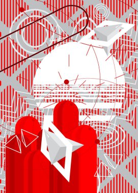 Retro asgari kırmızı ve beyaz soyut geometrik poster. Vintage meşgul geometrik grafik şablonu.