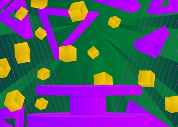 Escenario Abstracto Verde Amarillo Púrpura Para Presentación Vector Mockup Podio — Archivo Imágenes Vectoriales