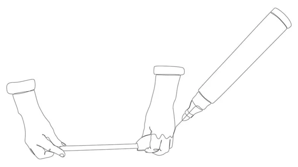 フェルトの先端ペンで描かれた定規テープの連続ライン 測定器の細い線イラストベクトルコンセプト Contour Drawing Creative Ideas — ストックベクタ