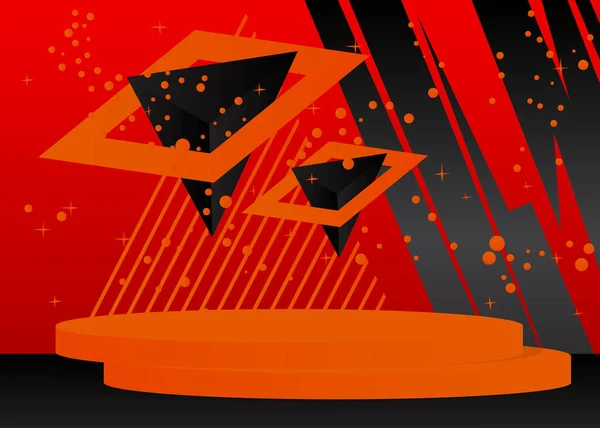Μαύρη Πορτοκαλί Και Κόκκινη Σκηνή Βιτρίνα Αφηρημένο Βάθρο Κυλίνδρου Mockup — Διανυσματικό Αρχείο
