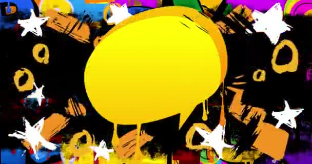 Yellow Graffiti Speech Bubble Animation Πολύχρωμο Φόντο Αφηρημένη Σύγχρονη Τέχνη — Αρχείο Βίντεο