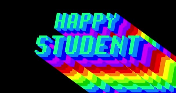 幸せな学生 黒を背景に虹の色と長い層状の多色の影を持つ4Kのアニメーションワード — ストック動画