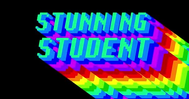 Oszałamiający Student Animowane Słowo Długim Wielowarstwowym Cieniem Kolorami Tęczy Czarnym — Wideo stockowe