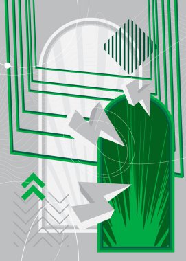 Soyut asgari yeşil ve beyaz geometrik grafik tema. Retro şekiller şablon. Poster, bayrak ve kapak için klasik geometrik ögeler.