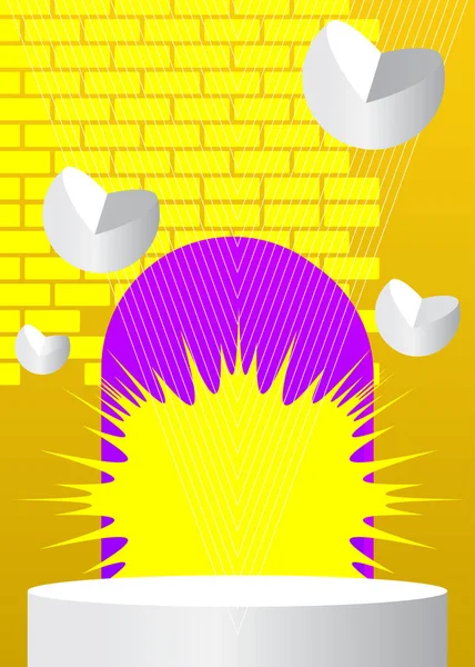 Абстрактный Желтый Белый Фиолетовый Цилиндрический Пьедестал Почета Футуристическая Сцена Минимальными — стоковый вектор