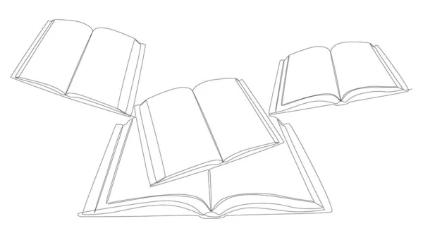 Una Línea Continua Libros Concepto Vectorial Ilustración Línea Delgada Dibujo — Archivo Imágenes Vectoriales