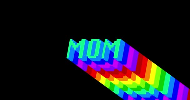 母さん 黒を背景に虹の色と長い層状の多色の影を持つ4Kのアニメーションワード — ストック動画