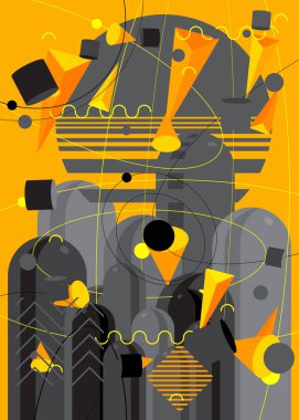Siyah ve sarı retro şekiller şablon. Klasik asgari geometrik grafik teması. Poster, afiş ve kapak için soyut geometrik ögeler.