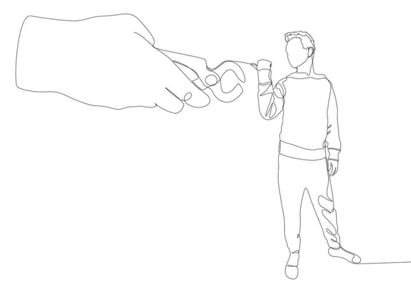 Одна Безперервна Лінія Людини Вказує Пальцем Плієрів Тонгів Ручний Інструмент — стоковий вектор