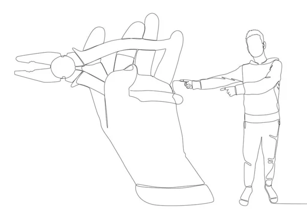 一排排连续的男人用手指指着Pliers Tongs 一种用来安全地保存物体的手动工具 细线图解向量概念 环球旅行吸引创意 — 图库矢量图片