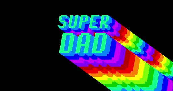 超级老爸4K动画词 长层彩色阴影 黑色背景上的彩虹色 — 图库视频影像