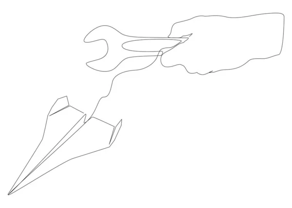 Ngiliz Anahtarlı Paper Airplane Aralıksız Bir Hattı Nce Çizgi Çizimi — Stok Vektör