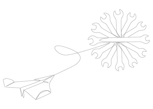 Une Ligne Continue Avion Papier Avec Clé Thin Line Illustration — Image vectorielle