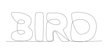 Kuş kelimesinin aralıksız bir satırı. İnce Çizgi Çizimi Vektör Konsepti. Contour Yaratıcı Fikirler Çiziyor.