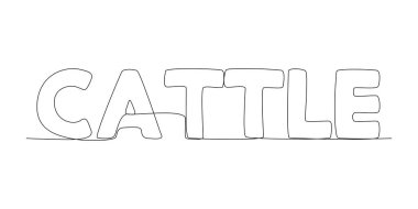 Cattle kelimesinin sürekli bir satırı. İnce Çizgi Çizimi Vektör Konsepti. Contour Yaratıcı Fikirler Çiziyor.