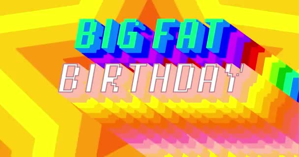 Koca Şişko Doğum Günü Siyah Arkaplanda Gökkuşağı Renginde Uzun Katmanlı — Stok video