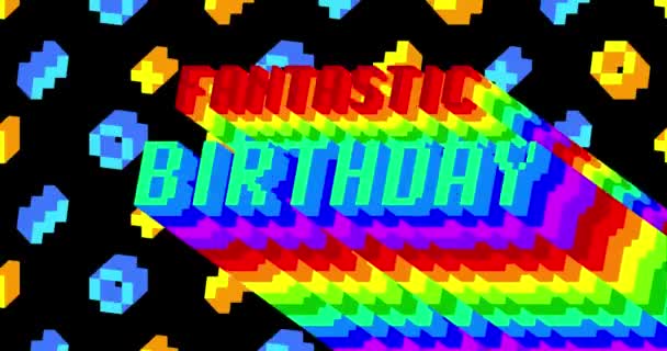 Harika Bir Doğum Günü Siyah Arkaplanda Gökkuşağı Renginde Uzun Katmanlı — Stok video