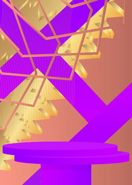 Abstrato Ouro Púrpura Luz Pódio Cilindro Pedestal Vermelho Visualização Geométrica — Vetor de Stock