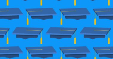 Dansçı Mavi Şapka arka planı. Mezuniyet şapkası animasyonu. Soyut kutlama daveti, tebrik etkinliği, kutlama geçmişi. Lise ya da üniversite mezuniyet videosu.