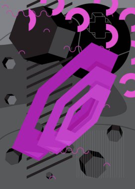 Siyah ve mor renkli şablonlar. Soyut retro minimetrik geometrik grafik teması. Poster, pankart ve kapak için geometrik ögeler.