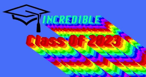 Incredible Class 2023 Text Animated Word Long Layered Multicolored Shadow — Stock Video