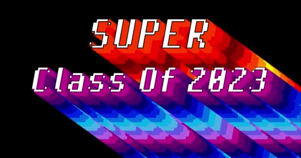 Super Class 2023 Text Animated Word Long Layered Multicolored Shadow — Stock Video