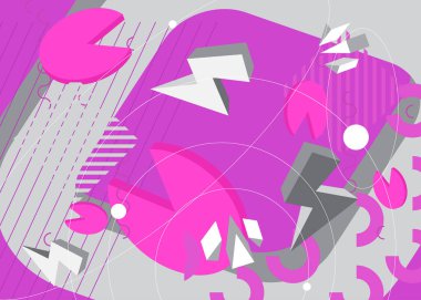 Soyut mor ve beyaz minimum geometrik tema. Retro şekilli grafik şablonu. Poster, bayrak ve kapak için klasik geometrik ögeler.