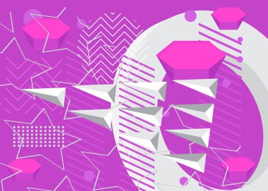 Soyut mor ve beyaz minimum geometrik tema. Retro şekilli grafik şablonu. Poster, bayrak ve kapak için klasik geometrik ögeler.