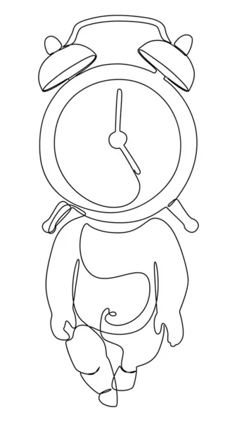 Uma Linha Contínua Relógio Alarme Bebê Criança Conceito Vetor Ilustração — Vetor de Stock