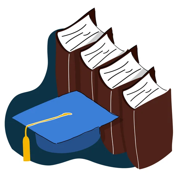Gorra Graduación Con Libros Ilustración Estilo Plano Concepto Educación Vectorial — Vector de stock