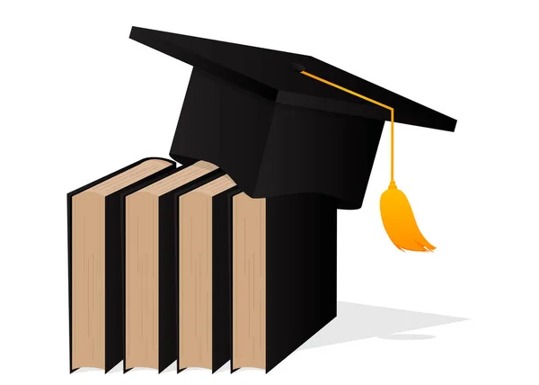 本で卒業キャップ 平型のイラスト ベクトル教育の概念 Mortarboardと教科書での教育的成功 — ストックベクタ