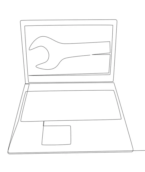 Une Ligne Continue Ordinateur Portable Avec Clé Thin Line Illustration — Image vectorielle