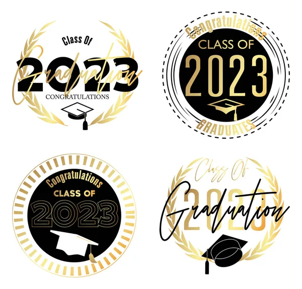 Mezuniyet Siyah Altın Vektör Tasarımı 2023 Sınıfı Altın Lise Üniversite — Stok Vektör