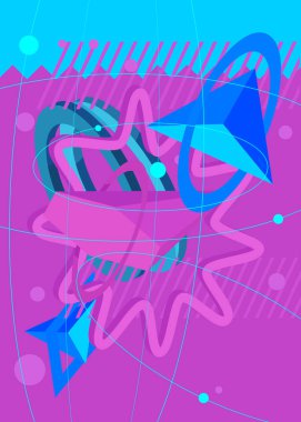 Mavi ve pembe geometrik parlak, basit, minimum arkaplan. Klasik Geometrik temalı poster, afiş. Kapak tasarımı için rastgele meşgul retro grafik şekiller şablonu.