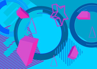 Mavi ve pembe geometrik parlak, basit, minimum arkaplan. Klasik Geometrik temalı poster, afiş. Kapak tasarımı için rastgele meşgul retro grafik şekiller şablonu.