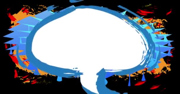ホワイト落書きスピーチ抽象的な要素とカラフルな赤 青と黄色の背景にバブルアニメーション 現代都市スタイルトークアイコン漫画ビデオ — ストック動画