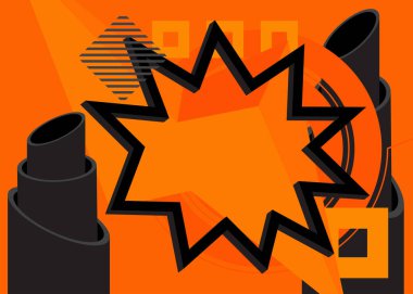 Siyah ve turuncu rastgele geometrik karanlık, basit minimum arkaplan. Retro grafik geometrik şekiller. Kapak tasarımı için meşgul vintage poster, afiş, şablon.