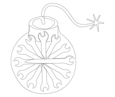 Sürekli bir bomba ve anahtar hattı. İnce Çizgi Çizimi Vektör Konsepti. Contour Yaratıcı Fikirler Çiziyor.