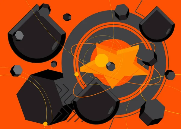 Черный Оранжевый Случайный Геометрический Темный Простой Минимальный Фон Ретро Графические — стоковый вектор