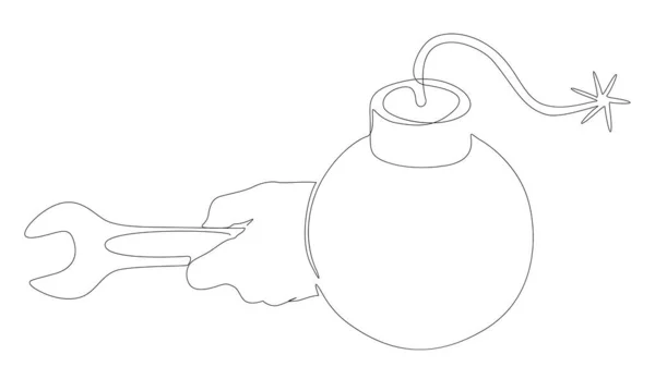 Une Ligne Continue Bombe Clé Thin Line Illustration Concept Vectoriel — Image vectorielle