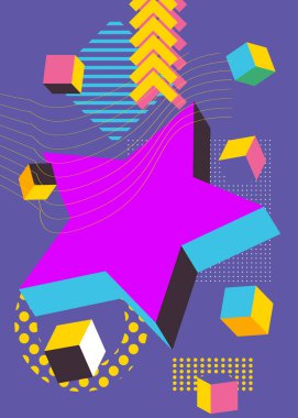 Retro minimal soyut geometrik poster. Klasik geometrik grafik şekiller şablon.