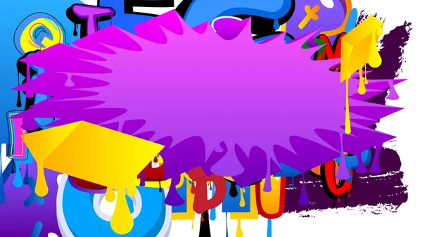 紫のスピーチバブル落書きの背景 カラフルな都市の絵画スタイルの背景 現代のダーティストリートアート装飾における抽象的な議論シンボル — ストックベクタ
