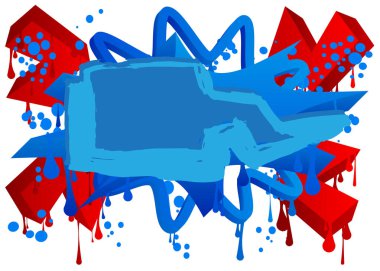 Renkli arka planda mavi graffiti konuşma balonu. Soyut modern sokak sanatı dekorasyonu şehir resim tarzında sahnelendi.