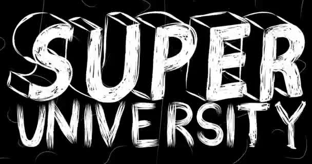 Super University Palabra Animación Vieja Tira Película Caótica Con Efecto — Vídeos de Stock
