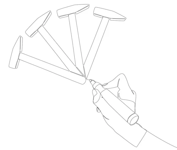 Una Linea Continua Hammer Disegnata Con Pennarello Thin Line Illustration — Vettoriale Stock
