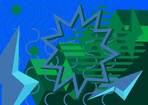 青と緑の幾何学的なグラフィック最小限のレトロなテーマの背景 ヴィンテージ抽象幾何学的要素 ポスター用図形テンプレート カバー バナーデザイン — ストックベクタ