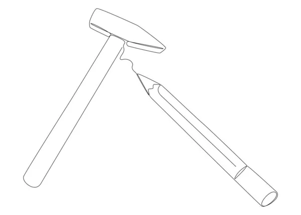 フェルトの先端ペンで描かれたハンマーの一連 細い線イラストベクトル建設業界の概念 Contour Drawing Creative Ideas — ストックベクタ